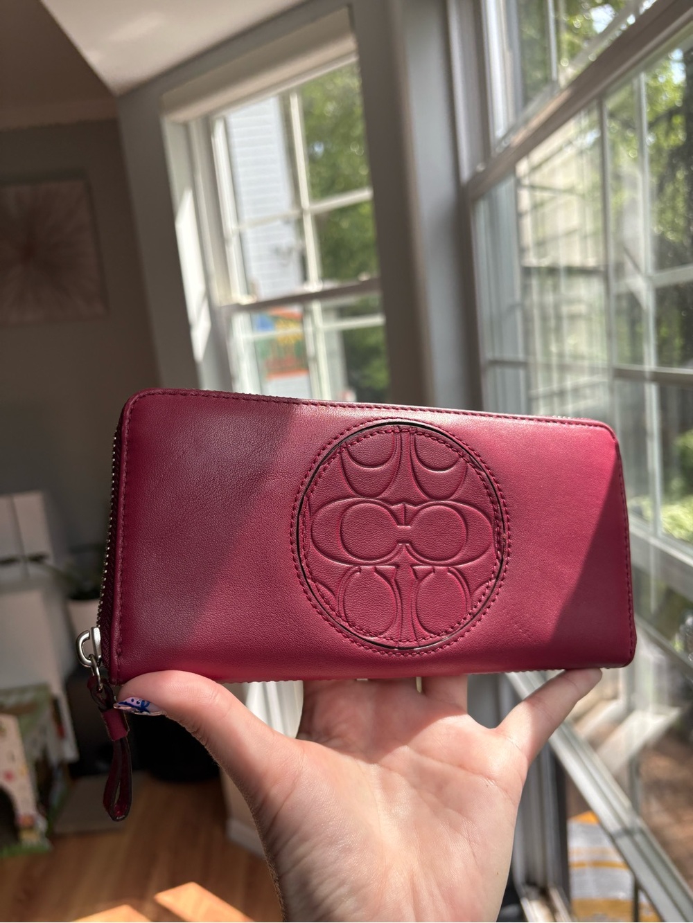 Coach Burgundy Red Leather Zip Wallet in Wine